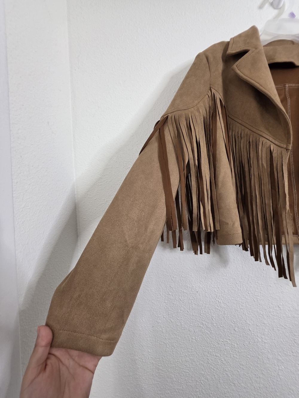 Womens Faux Suede Fringe Cropped Jacket Tan Brown Western Cowgirl Small - Picture 6 of 14